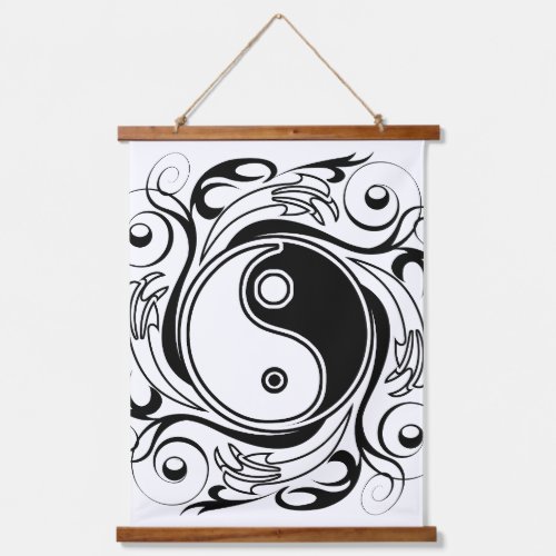 Yin  Yang Symbol Black and White Tattoo Style Hanging Tapestry