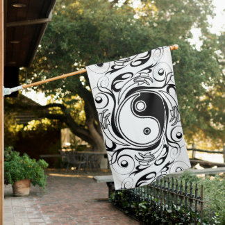 Yin & Yang Symbol Black and White Tattoo Style House Flag