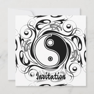 Yin & Yang Symbol Black and White Tattoo Style Invitation