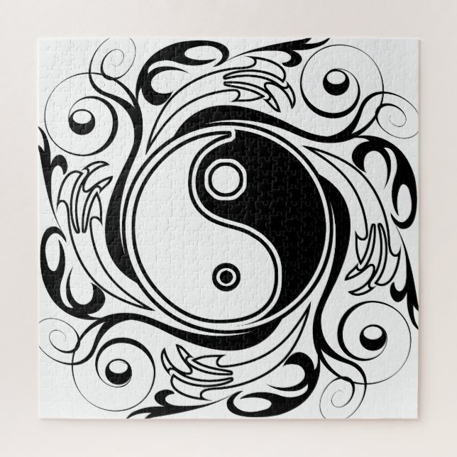 Yin & Yang Symbol Black and White Tattoo Style Jigsaw Puzzle (Vertical)