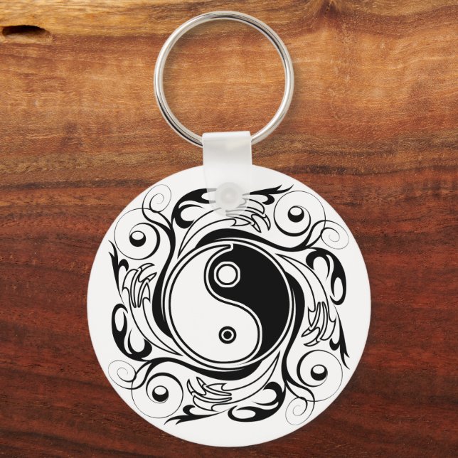 Yin & Yang Symbol Black and White Tattoo Style Keychain (Front)