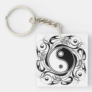 Yin & Yang Symbol Black and White Tattoo Style Keychain