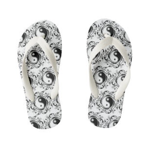 Yin & Yang Symbol Black and White Tattoo Style Kid's Flip Flops