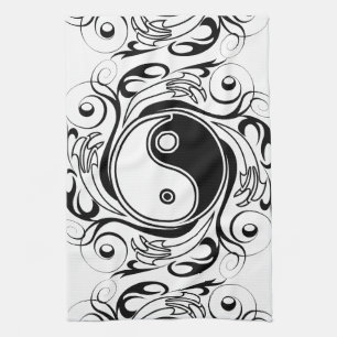 Yin & Yang Symbol Black and White Tattoo Style Kitchen Towel