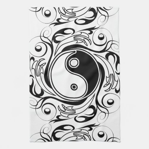 Yin  Yang Symbol Black and White Tattoo Style Kitchen Towel