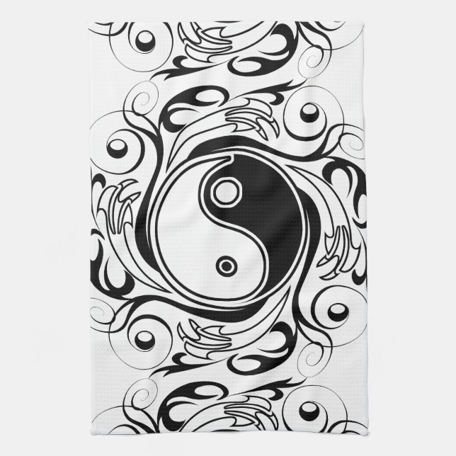Yin & Yang Symbol Black and White Tattoo Style Kitchen Towel (Vertical)