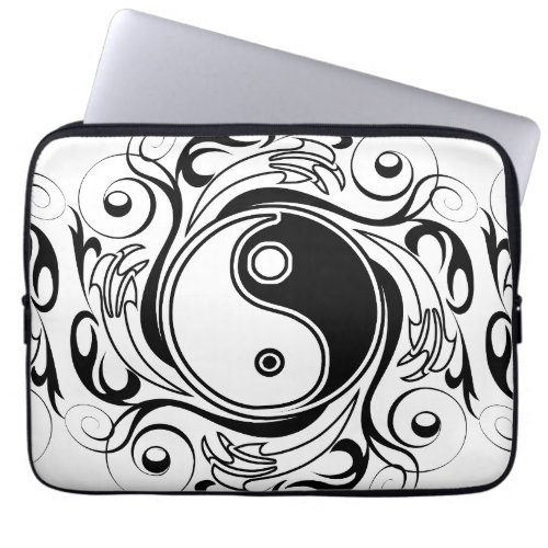 Yin  Yang Symbol Black and White Tattoo Style Laptop Sleeve