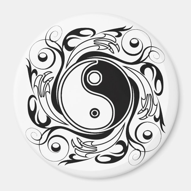 Yin & Yang Symbol Black and White Tattoo Style Magnet (Front)