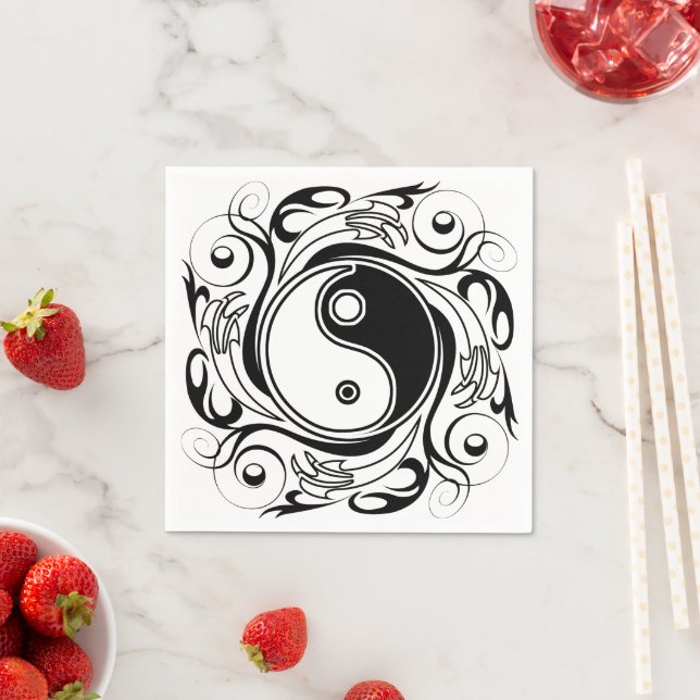 Yin & Yang Symbol Black and White Tattoo Style Napkins (Insitu)