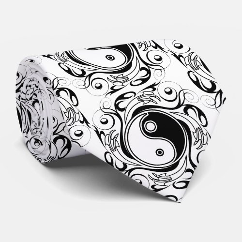 Yin  Yang Symbol Black and White Tattoo Style Neck Tie