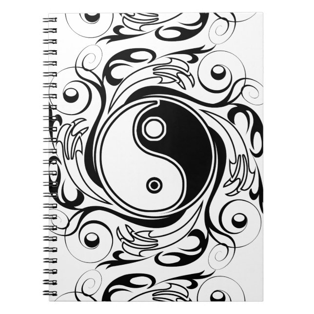 Yin & Yang Symbol Black and White Tattoo Style Notebook (Front)