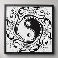 Yin & Yang Symbol Black and White Tattoo Style