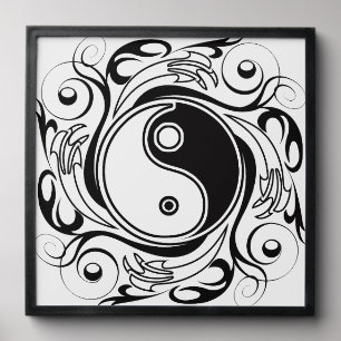 Yin & Yang Symbol Black and White Tattoo Style Peel And Stick Photo Tile