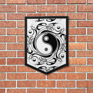 Yin & Yang Symbol Black and White Tattoo Style Pennant