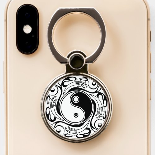 Yin  Yang Symbol Black and White Tattoo Style Phone Ring Stand