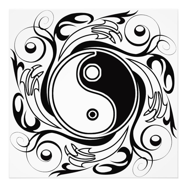 Yin & Yang Symbol Black and White Tattoo Style Photo Print (Front)