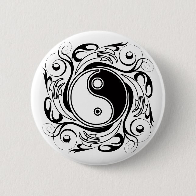 Yin & Yang Symbol Black and White Tattoo Style Pinback Button (Front)