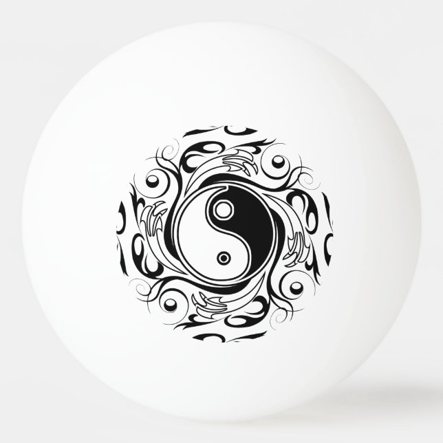Yin & Yang Symbol Black and White Tattoo Style Ping Pong Ball (Front)