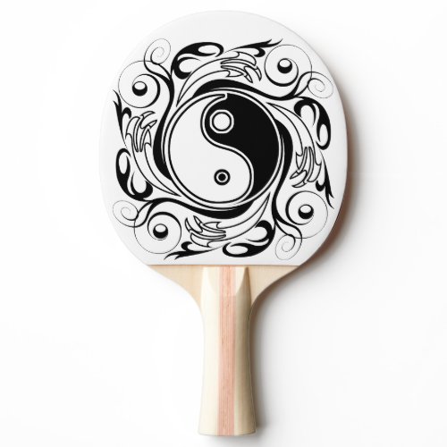 Yin &amp; Yang Symbol Black and White Tattoo Style Ping Pong Paddle