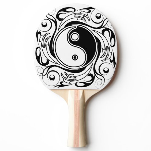 Yin &amp; Yang Symbol Black and White Tattoo Style Ping Pong Paddle