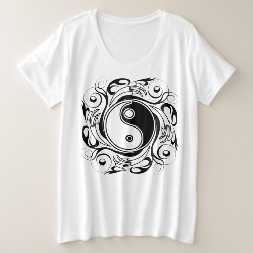 Yin  Yang Symbol Black and White Tattoo Style Plus Size T_Shirt