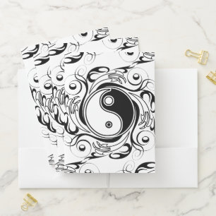 Yin & Yang Symbol Black and White Tattoo Style Pocket Folder
