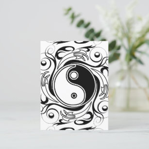 Yin & Yang Symbol Black and White Tattoo Style Postcard