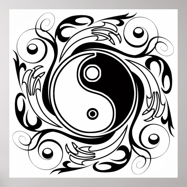 Yin & Yang Symbol Black and White Tattoo Style Poster (Front)