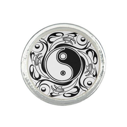 Yin  Yang Symbol Black and White Tattoo Style Ring