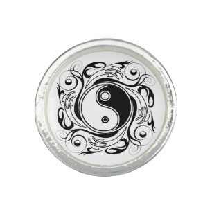 Yin & Yang Symbol Black and White Tattoo Style Ring