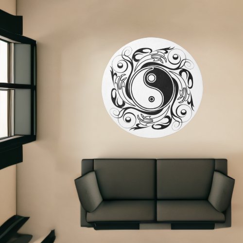 Yin  Yang Symbol Black and White Tattoo Style Rug