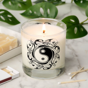 Yin & Yang Symbol Black and White Tattoo Style Scented Candle