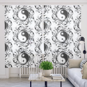 Yin & Yang Symbol Black and White Tattoo Style Sheer Curtains