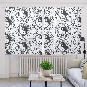 Yin & Yang Symbol Black and White Tattoo Style Sheer Curtains