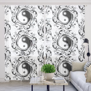 Yin & Yang Symbol Black and White Tattoo Style Sheer Curtains