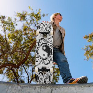 Yin & Yang Symbol Black and White Tattoo Style Skateboard