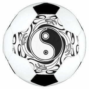 Yin & Yang Symbol Black and White Tattoo Style Soccer Ball