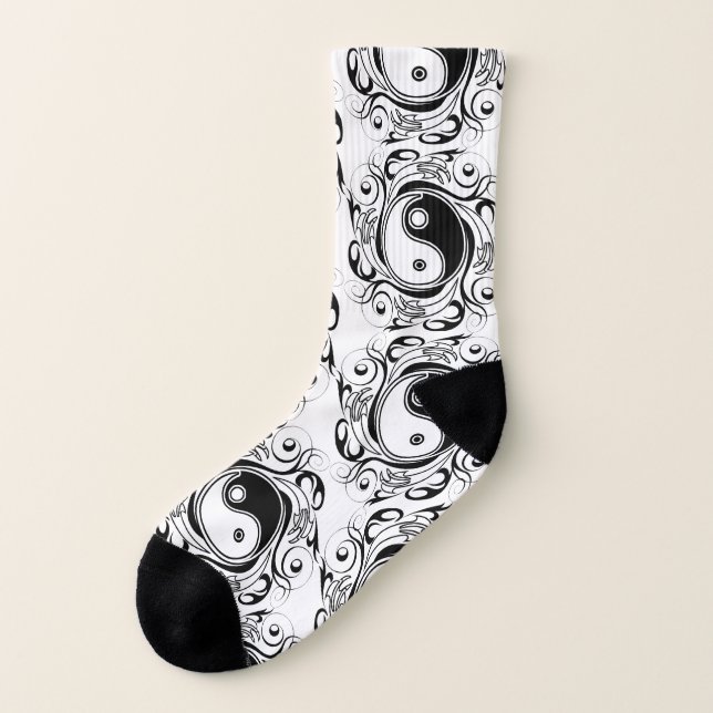Yin & Yang Symbol Black and White Tattoo Style Socks (Left Outside)