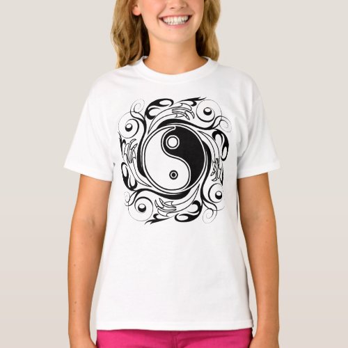 Yin  Yang Symbol Black and White Tattoo Style T_Shirt