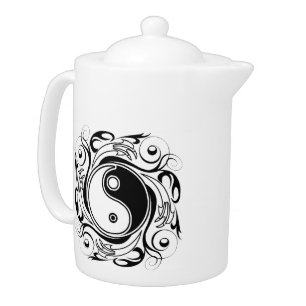 Yin & Yang Symbol Black and White Tattoo Style Teapot