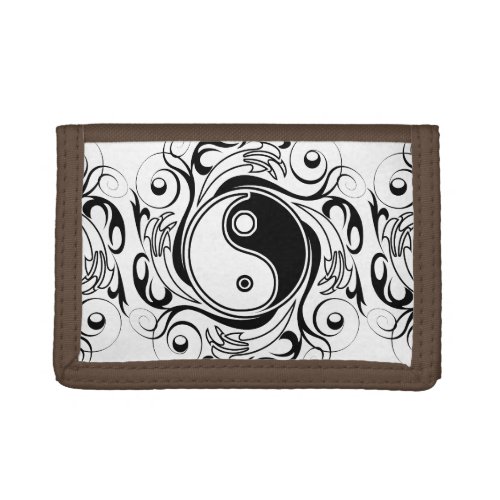 Yin  Yang Symbol Black and White Tattoo Style Trifold Wallet