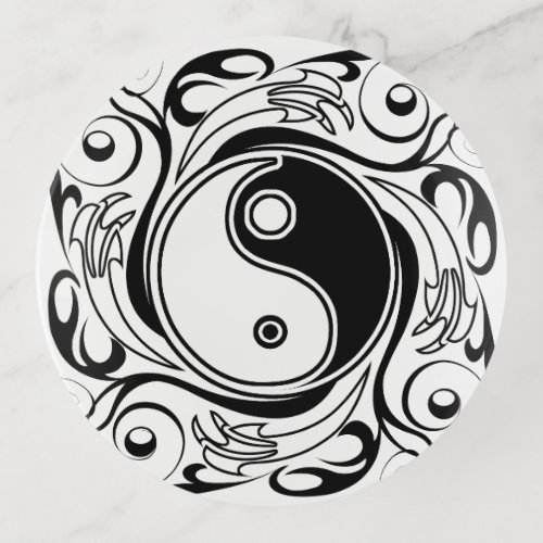 Yin  Yang Symbol Black and White Tattoo Style Trinket Tray