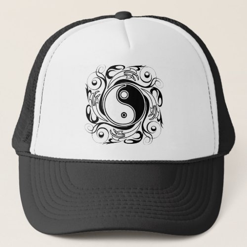 Yin  Yang Symbol Black and White Tattoo Style Trucker Hat