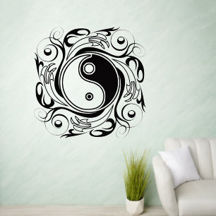 Yin & Yang Symbol Black and White Tattoo Style Wall Decal
