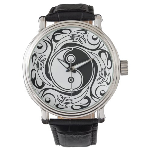 Yin  Yang Symbol Black and White Tattoo Style Watch