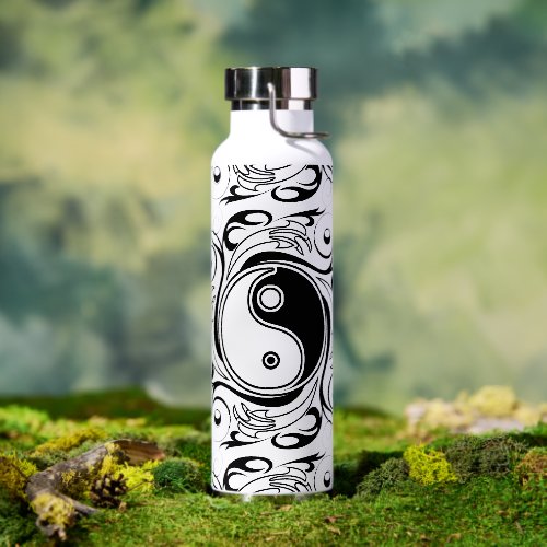 Yin &amp; Yang Symbol Black and White Tattoo Style Water Bottle