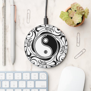 Yin & Yang Symbol Black and White Tattoo Style Wireless Charger