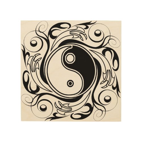 Yin  Yang Symbol Black and White Tattoo Style Wood Wall Art