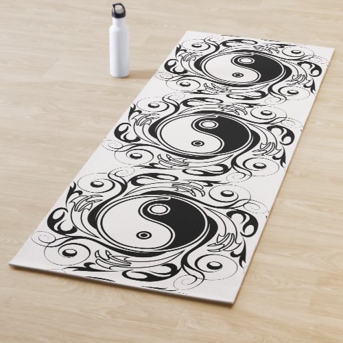 Yin  Yang Symbol Black and White Tattoo Style Yoga Mat