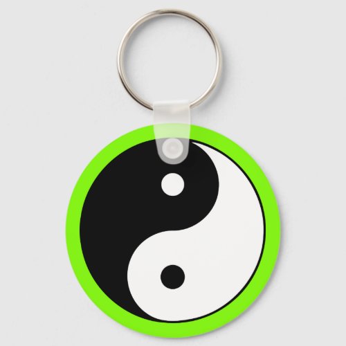 Yin Yang Symbol Black White Green Keychain